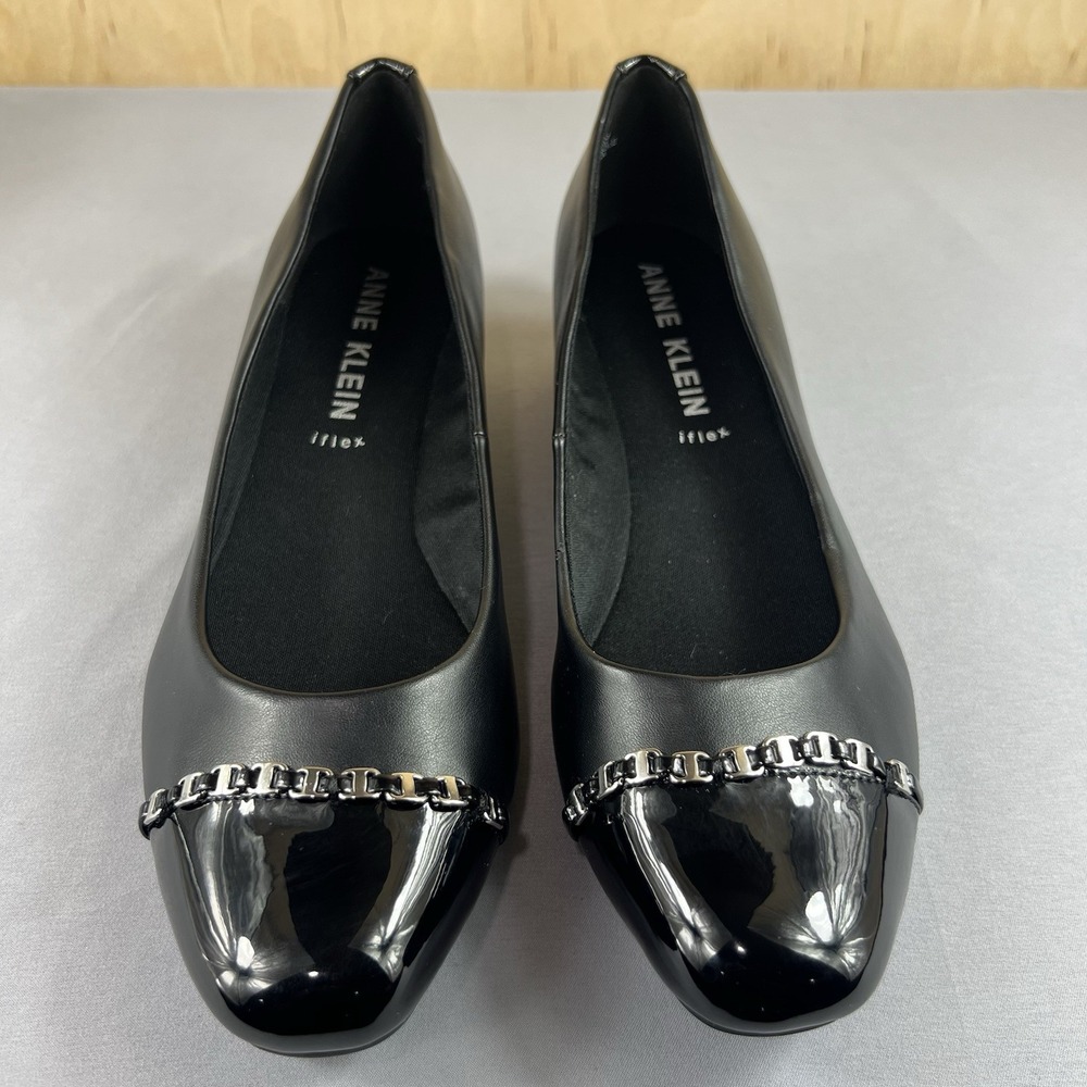 Anne Klein iFlex Women's Black Toe Shoes Size 9M Chain Detail Slip-On